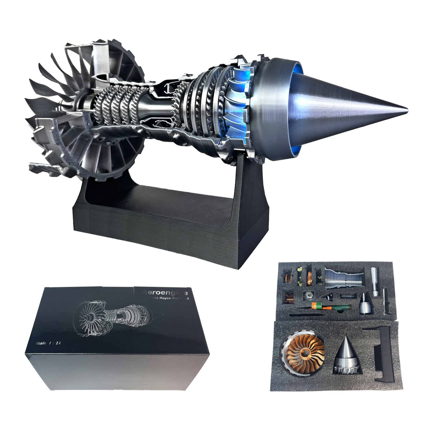 Model Kit Jet Engine - ชุดประกอบเครื่องยนต์เทอร์โบแฟนแบบ DIY สำหรับเครื่องบินจำลอง พร้อมใบพัดหมุนได้ มีไฟ ของเล่นเสริมสร้างทักษะ