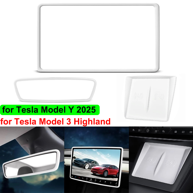 Frame Model Kit - สําหรับTeslaรุ่นY Juniper 2025 คอนโซลกลางไร้สายชาร์จPad Matหน้าจอกระจกมองหลังProtectorกรอบรุ่น 3