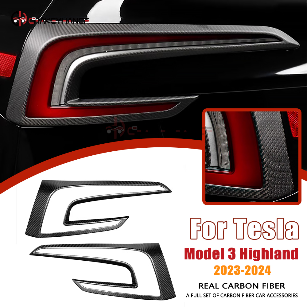 Frame Model Kit - ฝาครอบไฟท้ายรถยนต์ทำจากคาร์บอนไฟเบอร์แท้ พร้อมสติกเกอร์ตกแต่งภายนอกรถยนต์ สำหรับรถยนต์เทสล่า รุ่นใหม่ 3 ไฮแลนด์