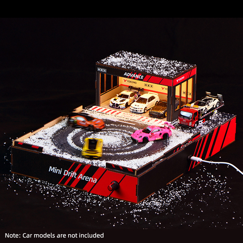 Model Kit Diorama - ชุดสร้างฉากรถดริฟท์ DIY ขนาด 1:64 พร้อมแท่นหมุนและไฟ LED