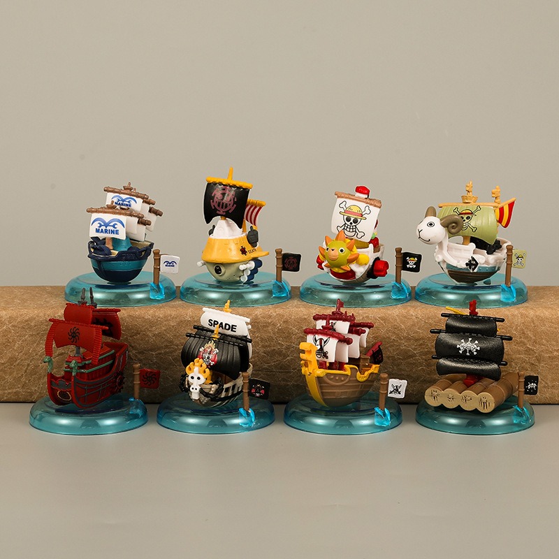 Model Kit Thousand Sunny - 8ซม.8ชิ้น/เซ็ตอะนิเมะOne PieceรูปLuffy Zoro Sanji MiniโจรสลัดเรือAction Figure