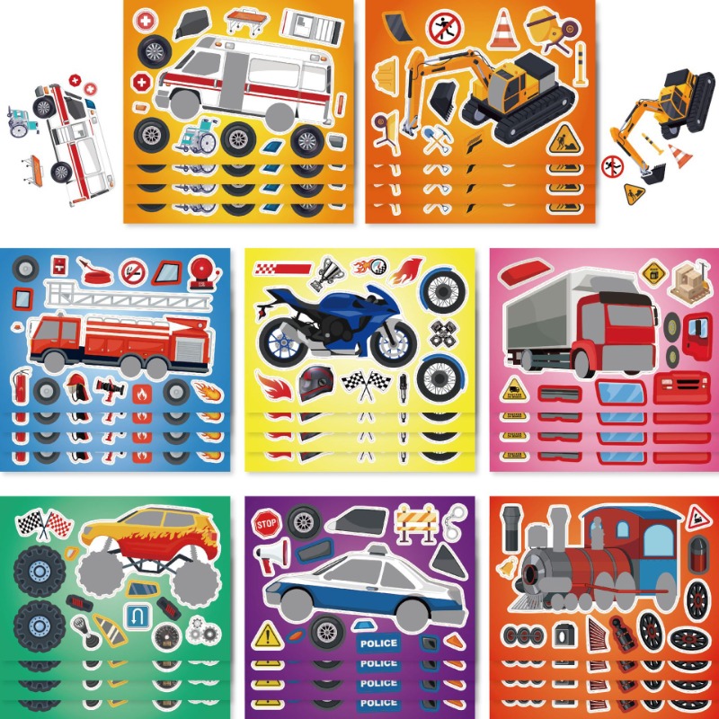 Model Kit Diorama - 8 แผ่นวิศวกรรมยานพาหนะสติกเกอร์ Make-a-Face ประกอบตลก DIY Decal